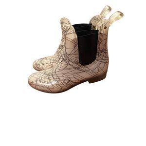 French Connection "Nevi" Black & White Women's Rain Boots SZ US 8.5 / EU 39